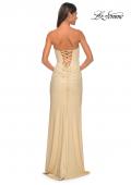 Picture of: Strapless Fitted Rhinestone Embellished Gown with Knot Detail in Nude, Style: 32175, Detail Picture 9
