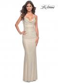 Picture of: Rhinestone Embellished Ruched Prom Dress with Draped Neckline in Nude, Style: 32327, Detail Picture 11