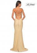 Picture of: Neon Ruched Jersey Dress with Rhinestone Mesh Draped Top in Nude, Style: 32320, Detail Picture 12