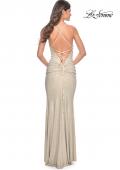 Picture of: Rhinestone Embellished Ruched Prom Dress with Draped Neckline in Nude, Style: 32327, Detail Picture 13