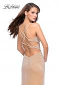 Picture of: Velvet Prom Dress Covered in Rhinestones with Side Cut Outs in Nude, Style: 25266, Back Picture