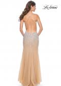 Picture of: Stunning Rhinestone Embellished Fitted Tulle Dress in Nude, Style: 32007, Back Picture