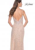 Picture of: Beaded Fitted Prom Gown with Sheer Side and V Neckline in Nude, Style: 32103, Back Picture