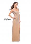 Picture of: Velvet Prom Dress Covered in Rhinestones with Side Cut Outs in Nude, Style: 25266, Detail Picture 1