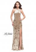 Picture of: Crushed Velvet Prom Dress with High Neckline and Leg Slit in Nude, Style: 25734, Detail Picture 1