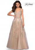 Picture of: Sheer Bodice Prom Dress with Floral Embellishments in Nude, Style: 27647, Detail Picture 1