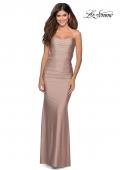 Picture of: Long Ruched Jersey Prom Dress with Thin Straps in Nude, Style: 28398, Detail Picture 1