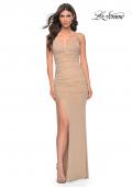 Picture of: Net Jersey Rhinestone Prom Dress with Corset Waist in Nude, Style: 32097, Detail Picture 1