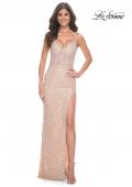 Picture of: Beaded Fitted Prom Gown with Sheer Side and V Neckline in Nude, Style: 32103, Detail Picture 1