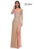 Picture of: Rhinestone Embellished Prom Dress with U Slit in Nude , Style 32366, Detail Picture 1