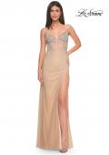 Picture of: Rhinestone Embellished Fitted Dress with Illusion Bustier Top in Nude, Style: 32435, Detail Picture 1