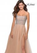 Picture of: Long Tulle Ball Gown with Beaded Bodice and Slit in Nude, Style: 28530, Detail Picture 2