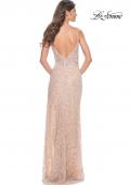 Picture of: Beaded Fitted Prom Gown with Sheer Side and V Neckline in Nude, Style: 32103, Detail Picture 2
