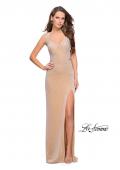 Picture of: Velvet Prom Dress Covered in Rhinestones with Side Cut Outs in Nude, Style: 25266, Detail Picture 3