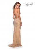 Picture of: Long Luxe Beaded Dress with Slit and Open Back in Nude, Style: 28646, Detail Picture 3