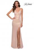 Picture of: Metallic Jersey Long Prom Dress with Lace Up Back in Nude, Style 29915, Detail Picture 3