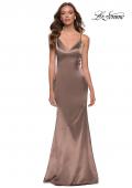 Picture of: Chic Long Stretch Satin Gown with V Neck and Back in Nude, Style 29960, Detail Picture 3