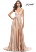 Picture of: A-Line Satin Gown with Ruched Bodice and V Neck in Nude, Style: 31505, Detail Picture 3