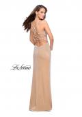 Picture of: Velvet Prom Dress Covered in Rhinestones with Side Cut Outs in Nude, Style: 25266, Detail Picture 4