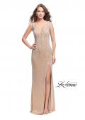 Picture of: Form Fitting Metallic Beaded Prom Dress with Cutouts in Nude, Style: 25569, Detail Picture 2