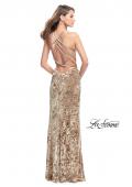 Picture of: Crushed Velvet Prom Dress with High Neckline and Leg Slit in Nude, Style: 25734, Detail Picture 2