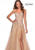 Picture of: Strapless Tulle Dress with Cascading Floral Detail in Nude, Style: 28599, Detail Picture 4