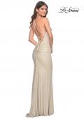 Picture of: Rhinestone Embellished Ruched Prom Dress with Draped Neckline in Nude, Style: 32327, Detail Picture 4