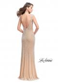 Picture of: Form Fitting Metallic Beaded Prom Dress with Cutouts in Nude, Style: 25569, Detail Picture 5