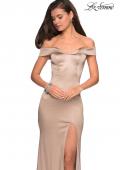 Picture of: Form Fitting Off the Shoulder Satin Prom Dress in Nude, Style: 27752, Detail Picture 5