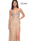 Picture of: Rhinestone Embellished Fitted Dress with Illusion Bustier Top in Nude, Style: 32435, Detail Picture 5