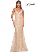 Picture of: Print Sequin Mermaid Dress with Lace Up Back in Nude, Style: 31865, Detail Picture 6