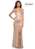 Picture of: Form Fitting Off the Shoulder Satin Prom Dress in Nude, Style: 27752, Detail Picture 7