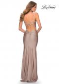 Picture of: Long Ruched Jersey Prom Dress with Thin Straps in Nude, Style: 28398, Detail Picture 7