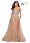 Picture of: Long Tulle Ball Gown with Beaded Bodice and Slit in Nude, Style: 28530, Detail Picture 7