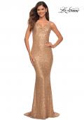 Picture of: Long Stretch Sequin Gown with Low Back in Nude, Detail Picture 7