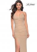 Picture of: Net Jersey Rhinestone Prom Dress with Corset Waist in Nude, Style: 32097, Detail Picture 7