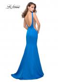 Picture of: Satin Mermaid Prom Gown with Mesh and Scoop Back in Ocean Blue, Style: 26076, Back Picture