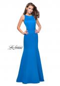 Picture of: Satin Mermaid Prom Gown with Mesh and Scoop Back in Ocean Blue, Style: 26076, Detail Picture 2