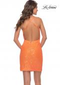 Picture of: Wrap Style Ruched Short Dress with High Slit in Bright Colors in Orange, Style: 30984, Detail Picture 8