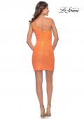 Picture of: Fitted One Shoulder Mini Dress with Slit in Bright Colors in Orange, Style: 30934, Detail Picture 15