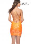 Picture of: Neon Short Homecoming Dress in Print Sequin Design in Orange, Style: 31732, Detail Picture 2