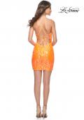 Picture of: Neon Short Homecoming Dress in Print Sequin Design in Orange, Style: 31732, Detail Picture 6