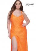 Picture of: Plus Size Sequin Prom Dress with Ruching and Slit in Orange, Style: 31162, Detail Picture 4
