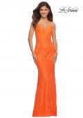 Picture of: Lace Prom Dress with Illusion Embellished Sides in Neon Colors in Orange, Main Picture