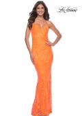Picture of: Neon Fitted Print Sequin Pastel Prom Dress in Orange, Style: 32343, Main Picture