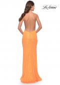 Picture of: High Neck Long Sequin Gown with Open Back in Orange, Style: 30635, Detail Picture 9