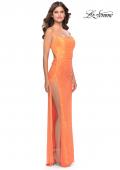 Picture of: Ruched Sequin Prom Dress with High Side Slit in Orange, Style: 31405, Detail Picture 9