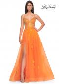 Picture of: A-Line Tulle Gown with Scallop Detail Bodice and Lace Applique in Orange, Style: 32028, Detail Picture 9