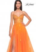 Picture of: A-Line Tulle Gown with Scallop Detail Bodice and Lace Applique in Orange, Style: 32028, Detail Picture 12