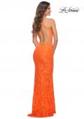 Picture of: Lace Prom Dress with Illusion Embellished Sides in Neon Colors in Orange, Back Picture